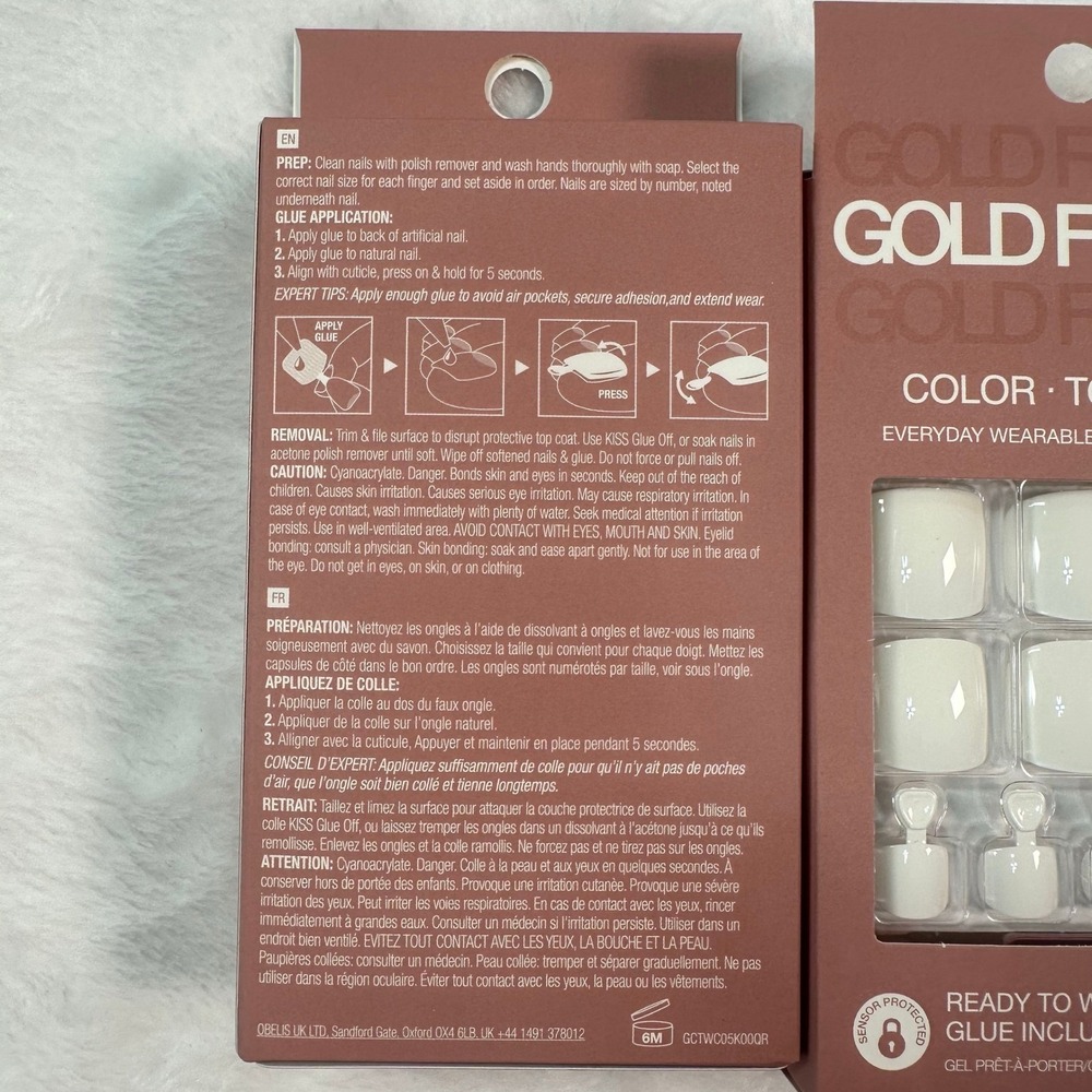 2 pack Gold Finger Color Toenails 2pk White Wider‎ Fit Ready To Wear Gel 24ct - Picture 6 of 6